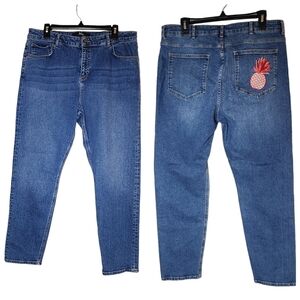 Boden 14 Tall Embroidered Pineapple Jeans Women's Size 14 Long 14T 14L